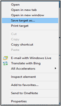 Internet Explorer menu with save target as circled