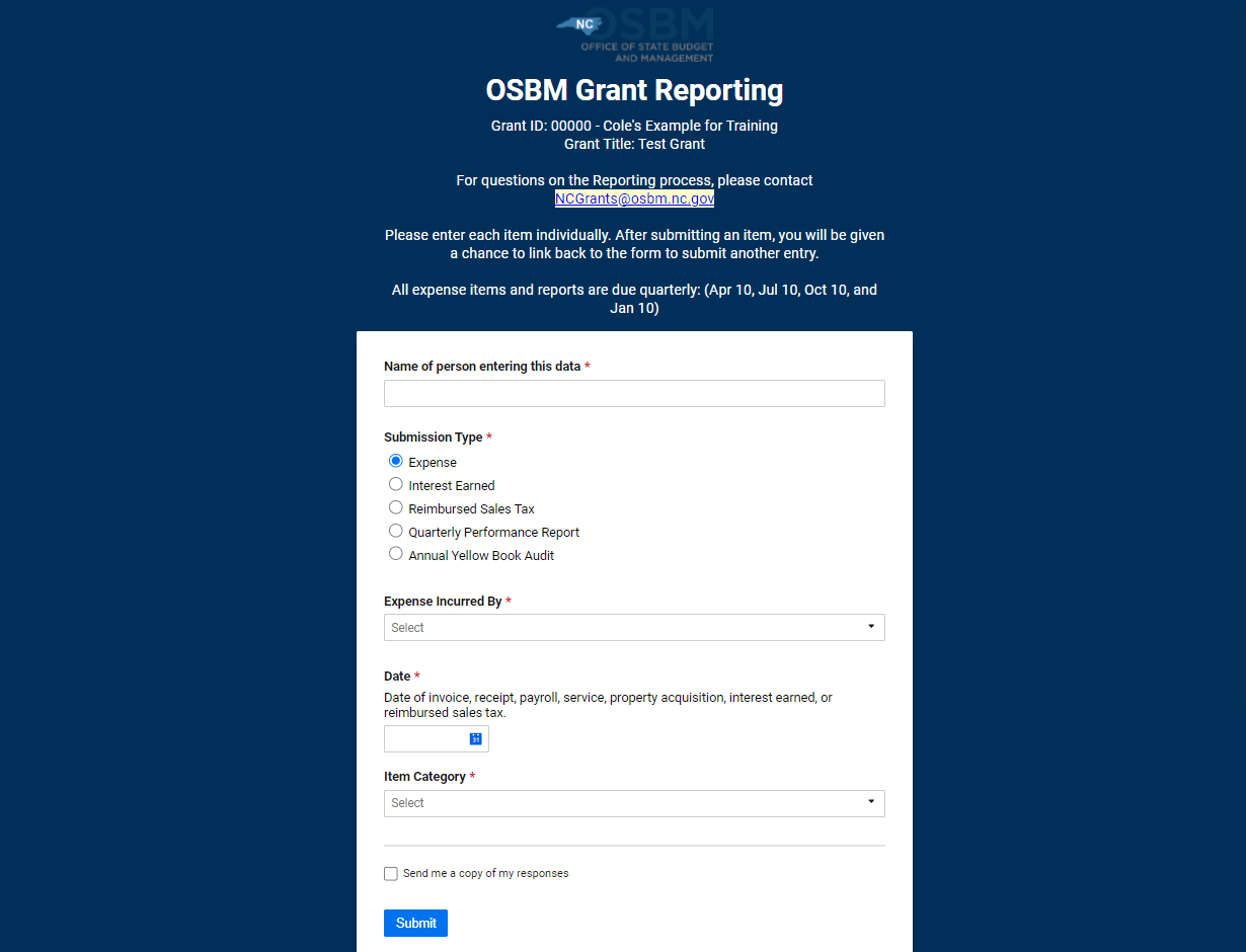 screenshot of Smartsheet reporting form with expense selected