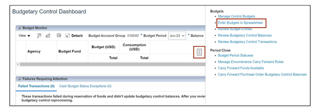screenshot of the budgetary control dashboard in the NC Financial System