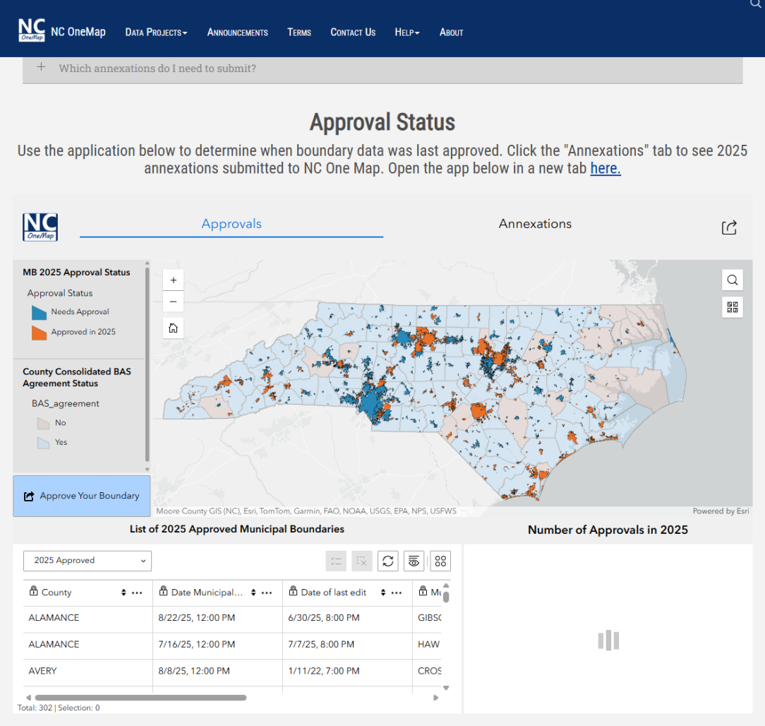 screenshot of approval status in the municipal boundaries tool