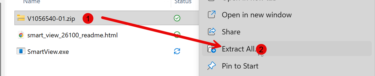 Screenshot on how to extract all files