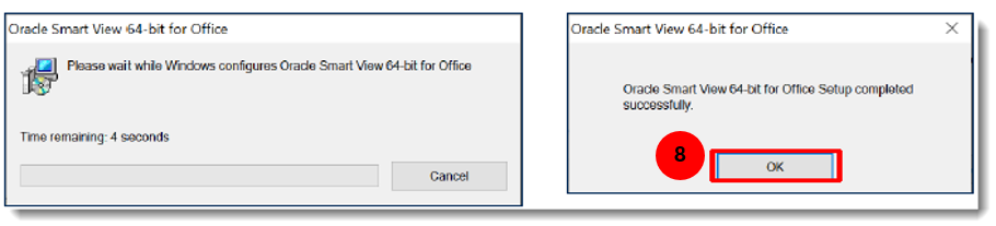 Screenshot of popup messages user will see during the Smart View installation. OK button is highlighted.