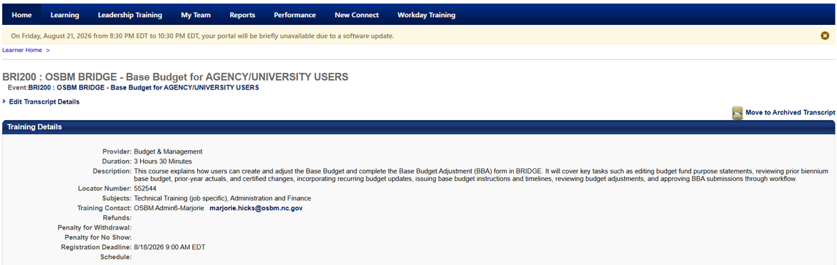 Screenshot LMS Training Details page