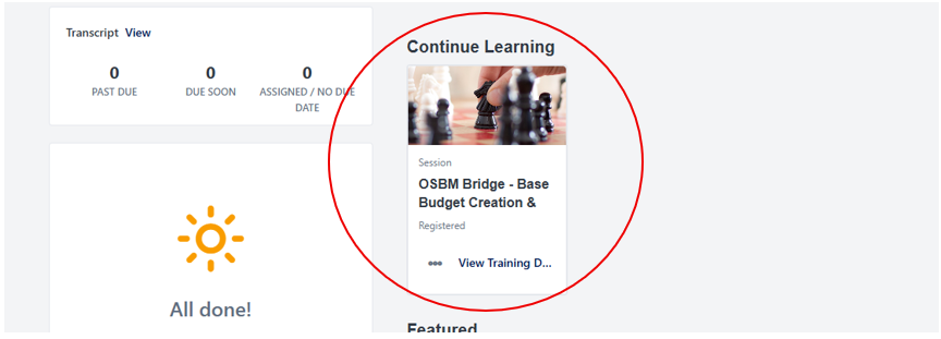 screenshot of NC Learning Center showing upcoming trainings in user's account