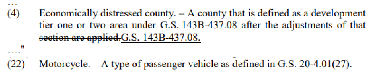 Example definitions for Economically distressed county and Motorcycle