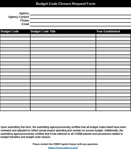 Budget Code Closure Request Form template graphic
