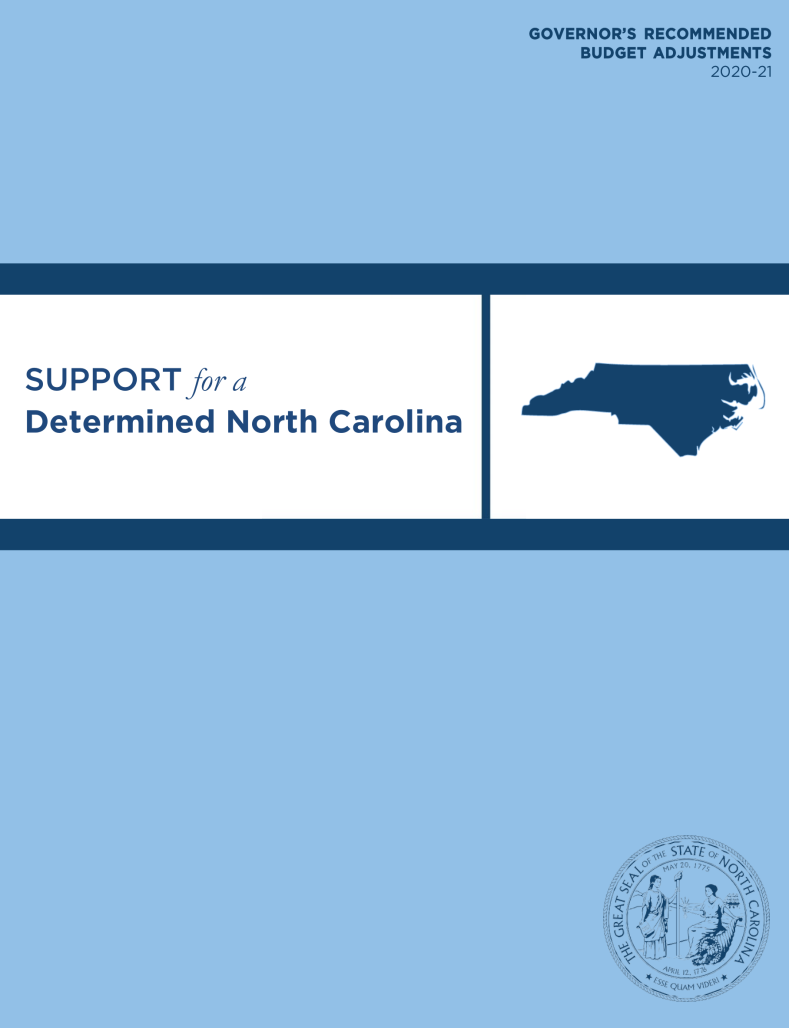 Graphic showing Support for a Determined North Carolina with map and seal