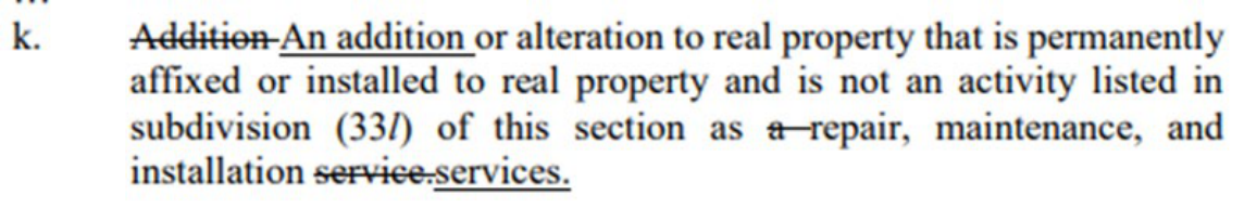 Example of statutory text addition with strike-through and underline