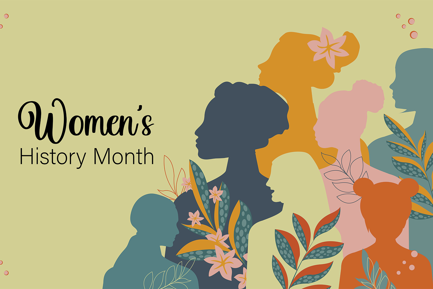 text says Women's history month next to sillohuettes of women 