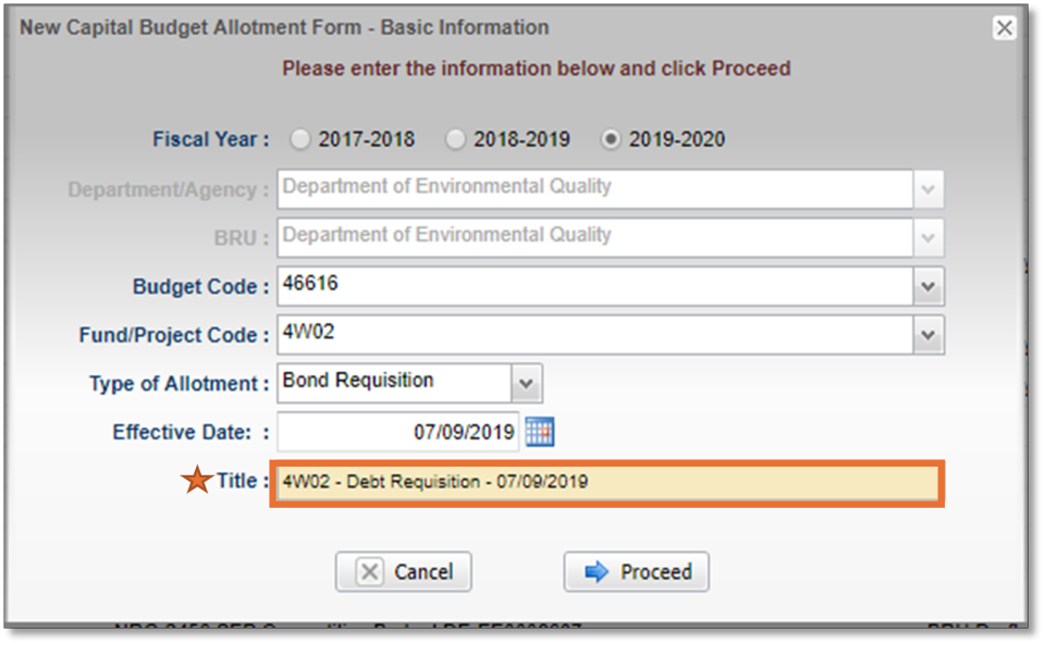 Screenshot of form basic information screen, Title fields
