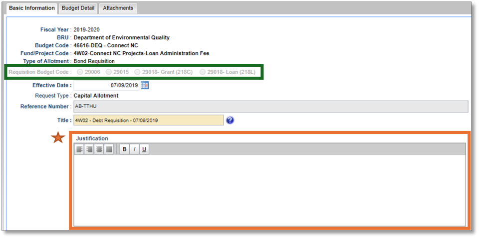 Screenshot of IBIS form, basic information tab, data check and justification field