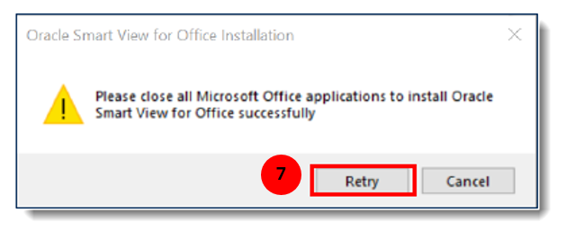 Screenshot of prompt telling user to close Microsoft applications before installation
