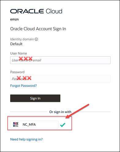 Screenshot of the BRIDGE log in screen with the NC-MFA button highlighted