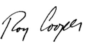 Signature of Governor Roy Cooper