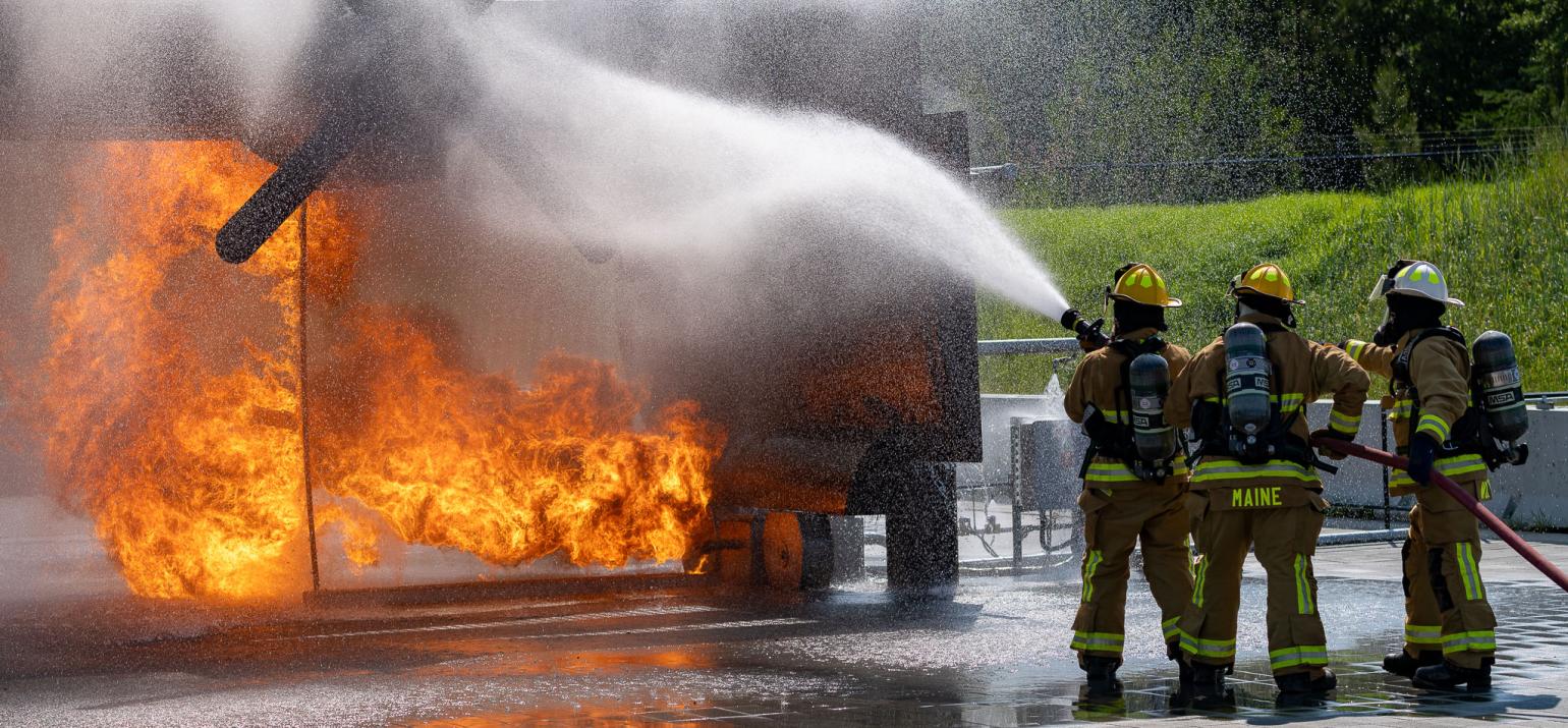 Firefighters participating in ARFF Training at the North Carolina Emergency Training Center