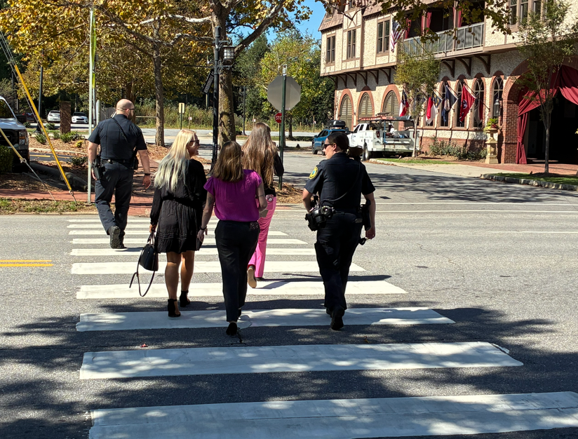 Pedestrians crossing.