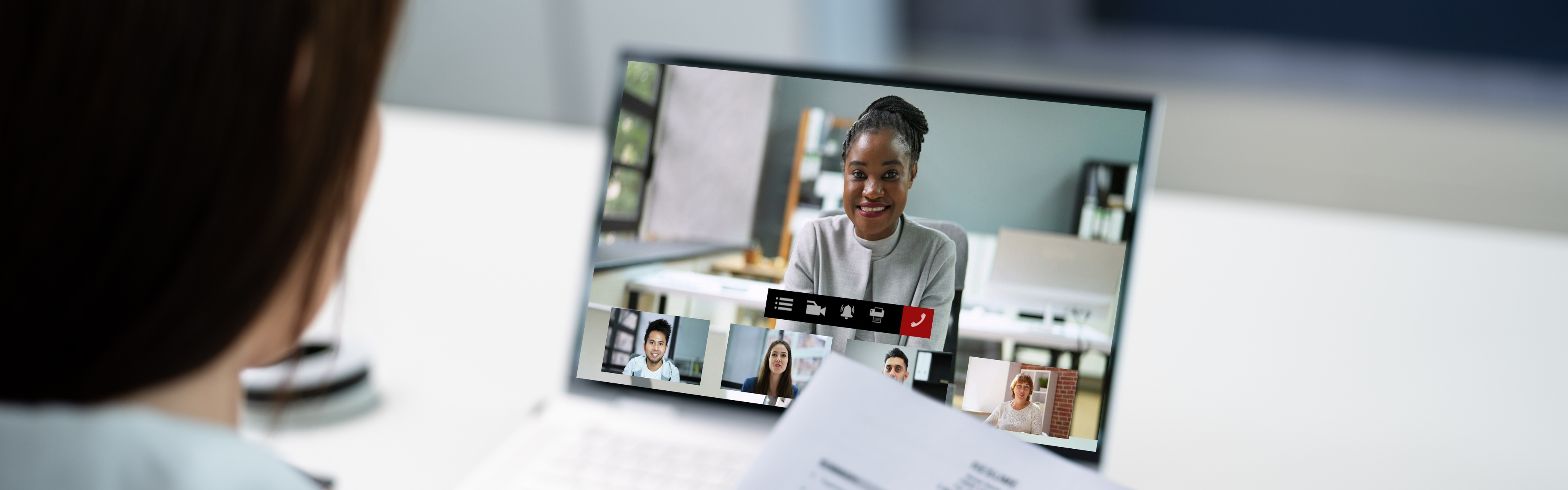 Woman in a virtual interview.