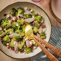 Broccoli salad with shallots and feta cheese crumbles
