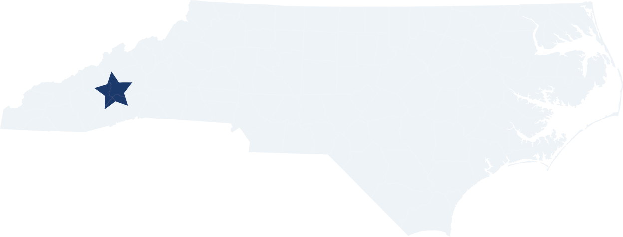 Map of North Carolina with a star indicating the location of Pisgah View State Park