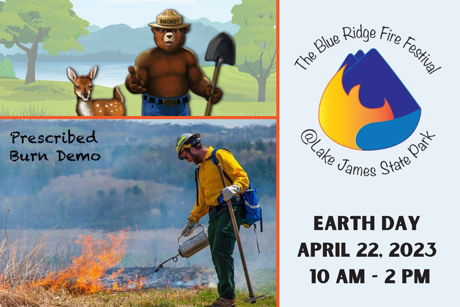 Graphic for the 2023 Blue Ridge Fire Festival at Lake James State Park