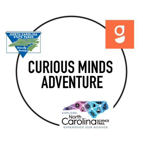 A circle connects the logos of the NC Science trail, Goosechase app, and NC State parks. 