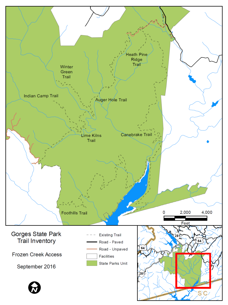 Map of Frozen Creek Access Trail Inventory