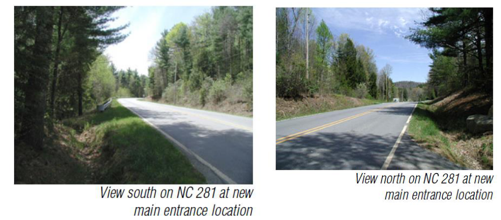 Views south and north on NC 281 at new main entrance location