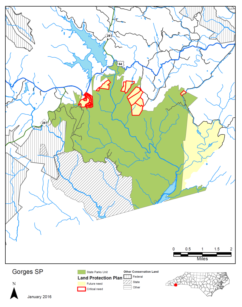 Map of Land Protection - Critical Acres for Gorges State Park