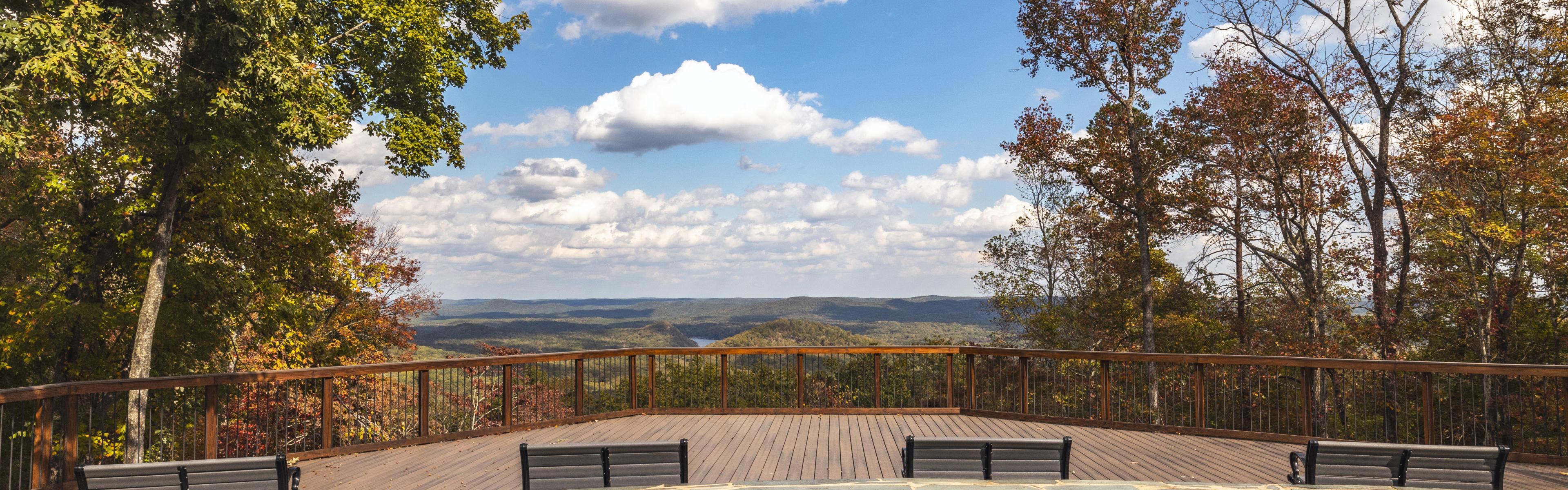 Benches at a vista on partly cloudy day