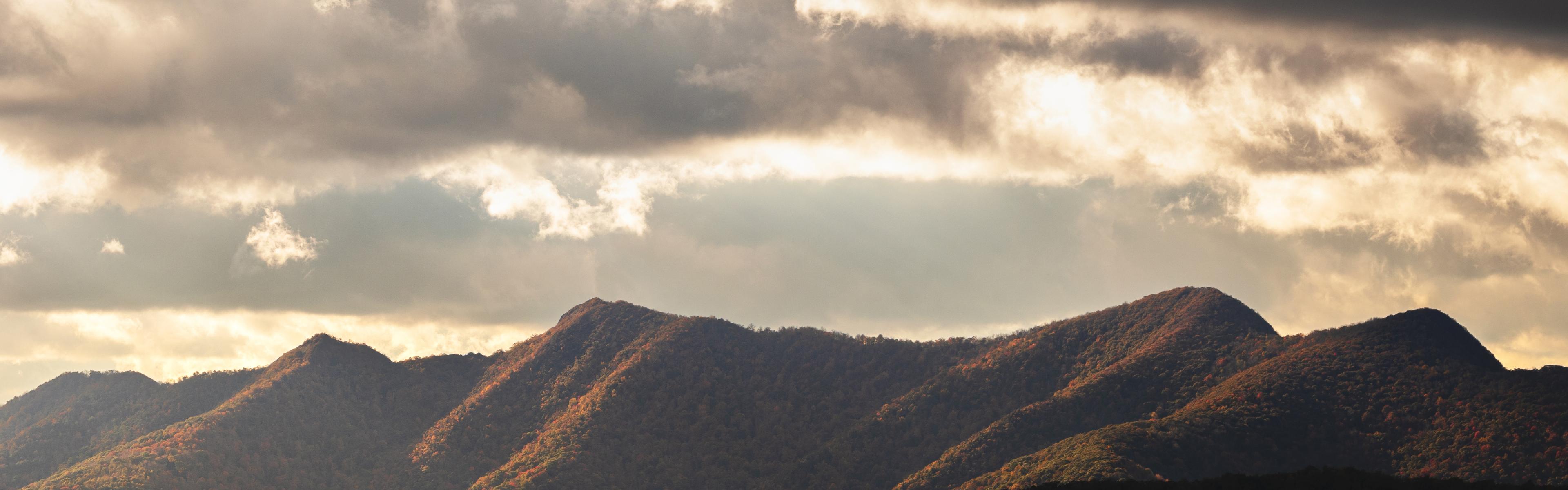 Mountains in the distance at sunset