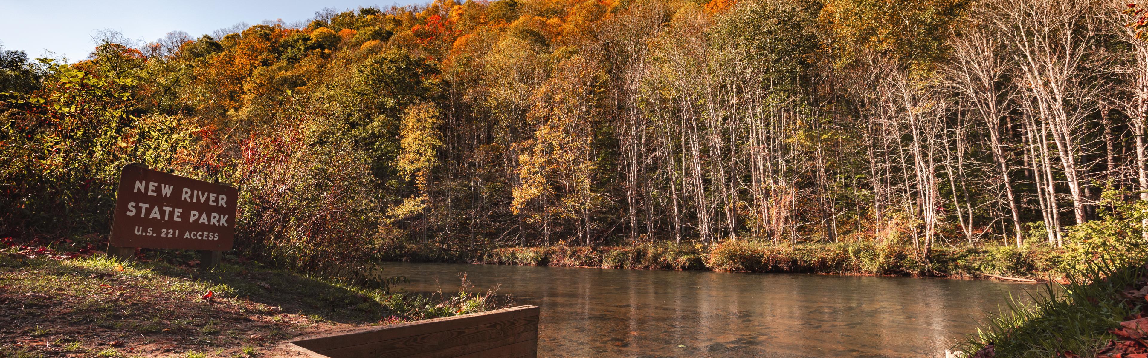 New River access sign on a fall day