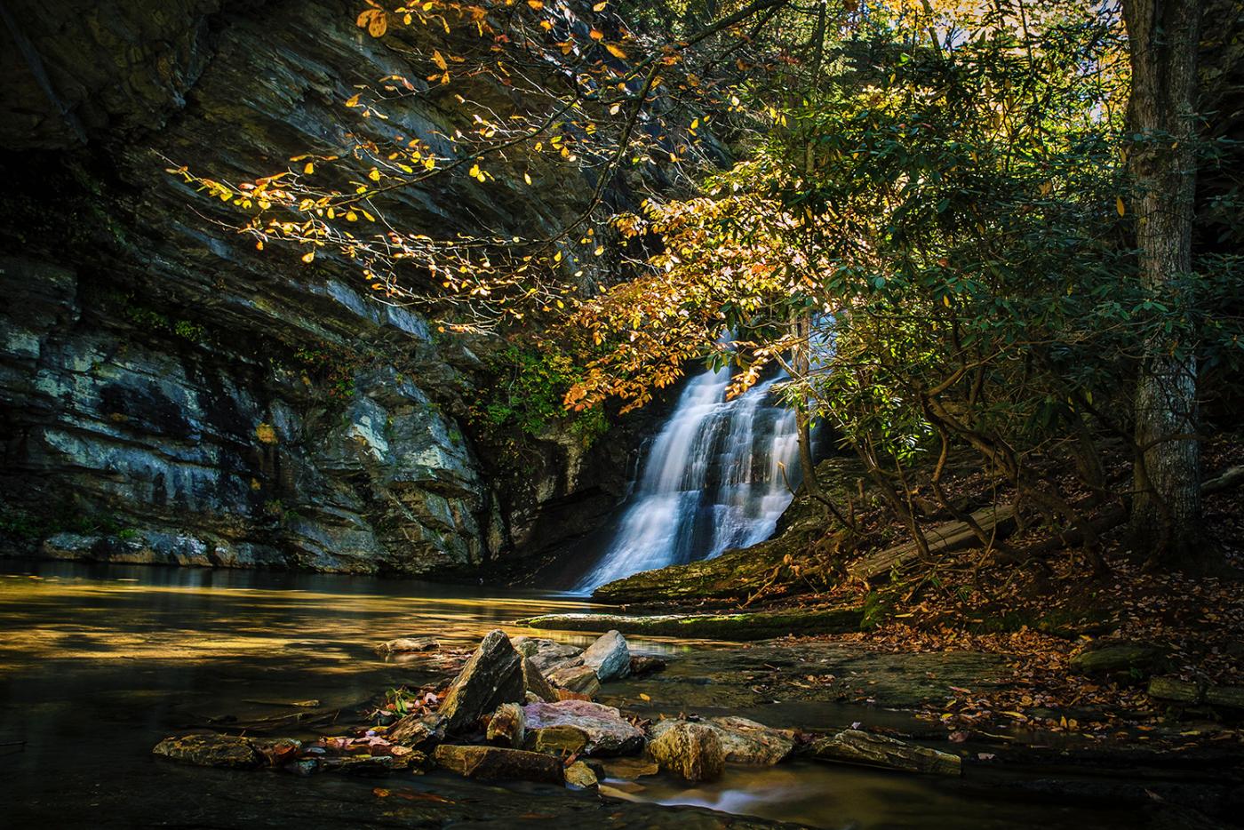 Lower Cascades Fall in the autumn at Hanging Rock State Park