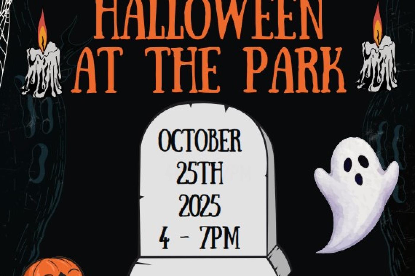 Halloween flyer with Halloween pictures and text describing event