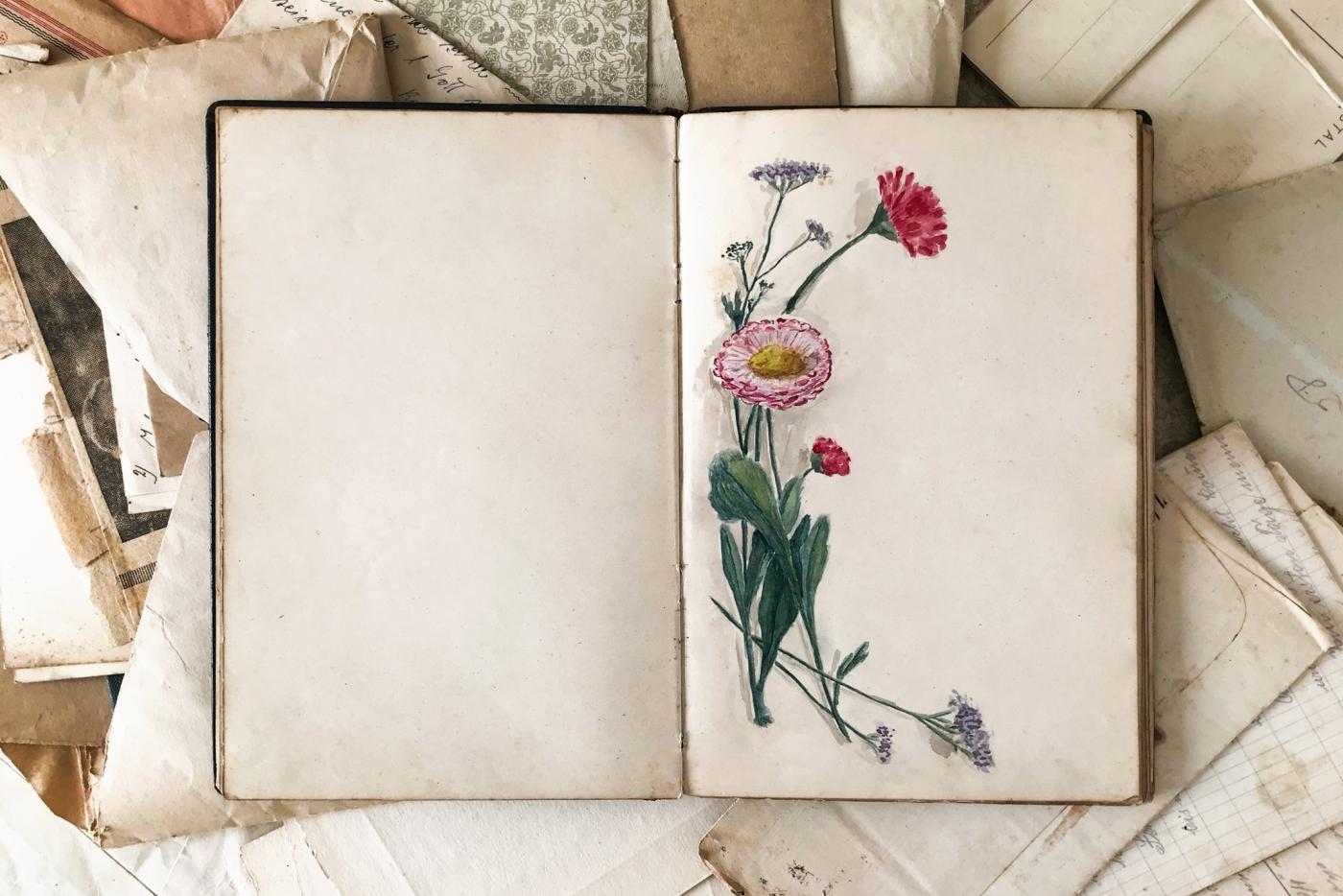 Journal book with dried flowers