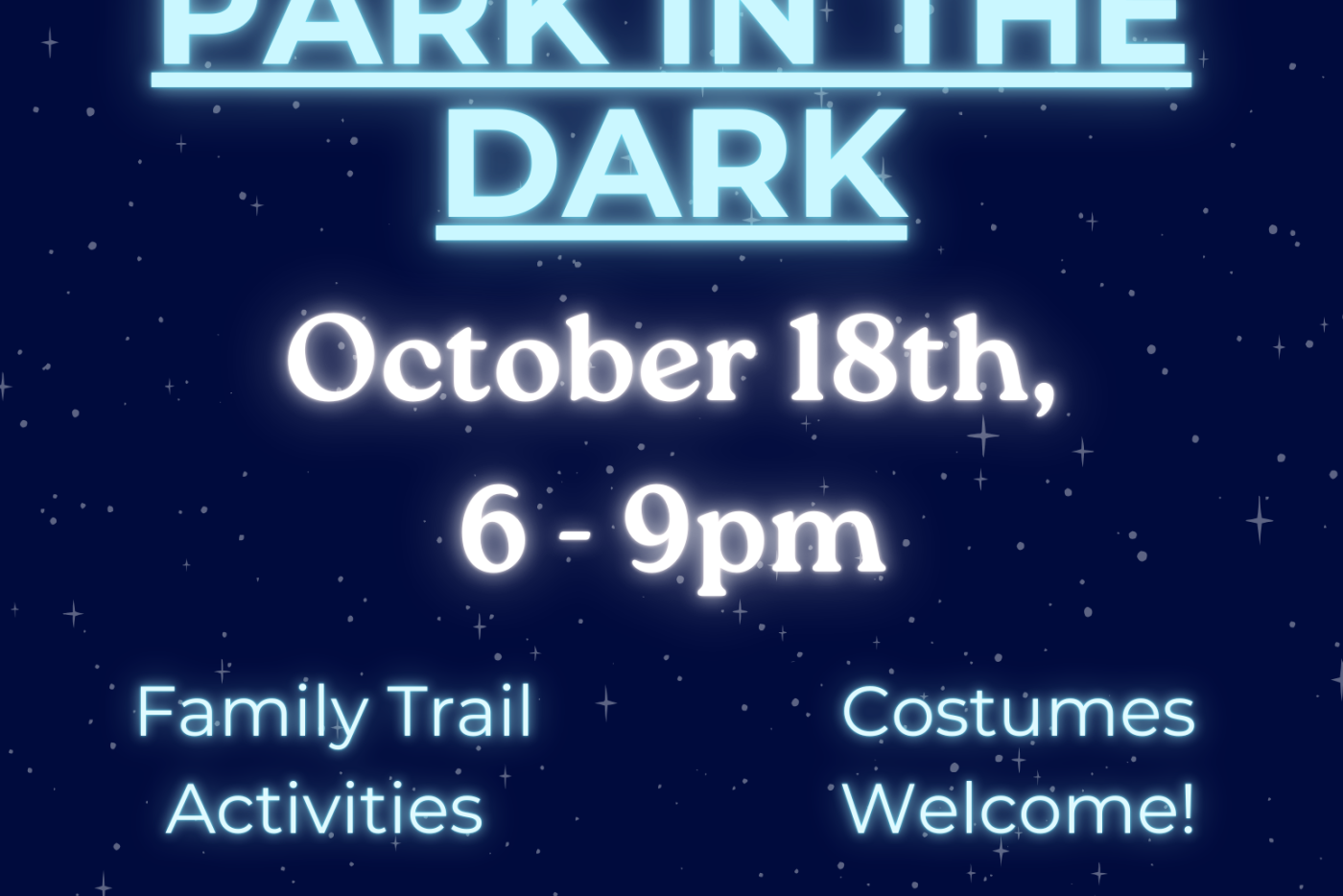 Flyer for Park in the Dark against a background of the night sky and insect drawings.