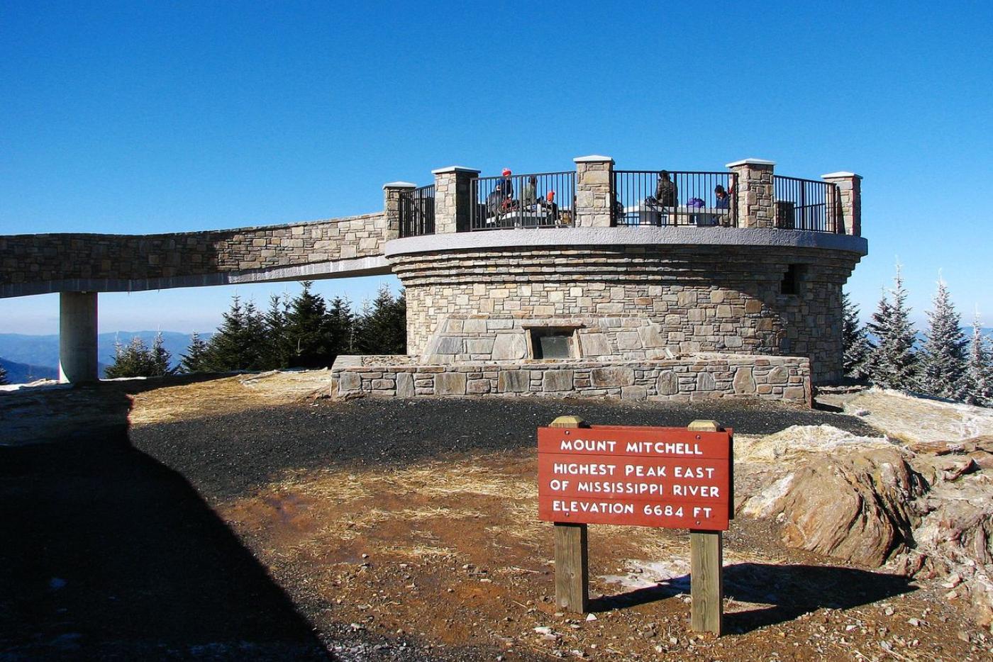 the mount mitchell observation tower at the top of the mountain