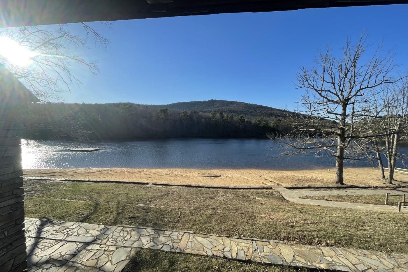 Looking over the park's lake on a cold day.