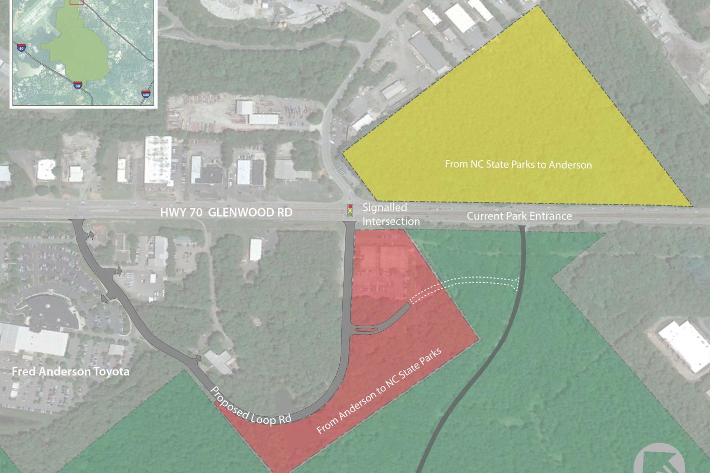 A map of the land exchange showing which parcels are affected. 