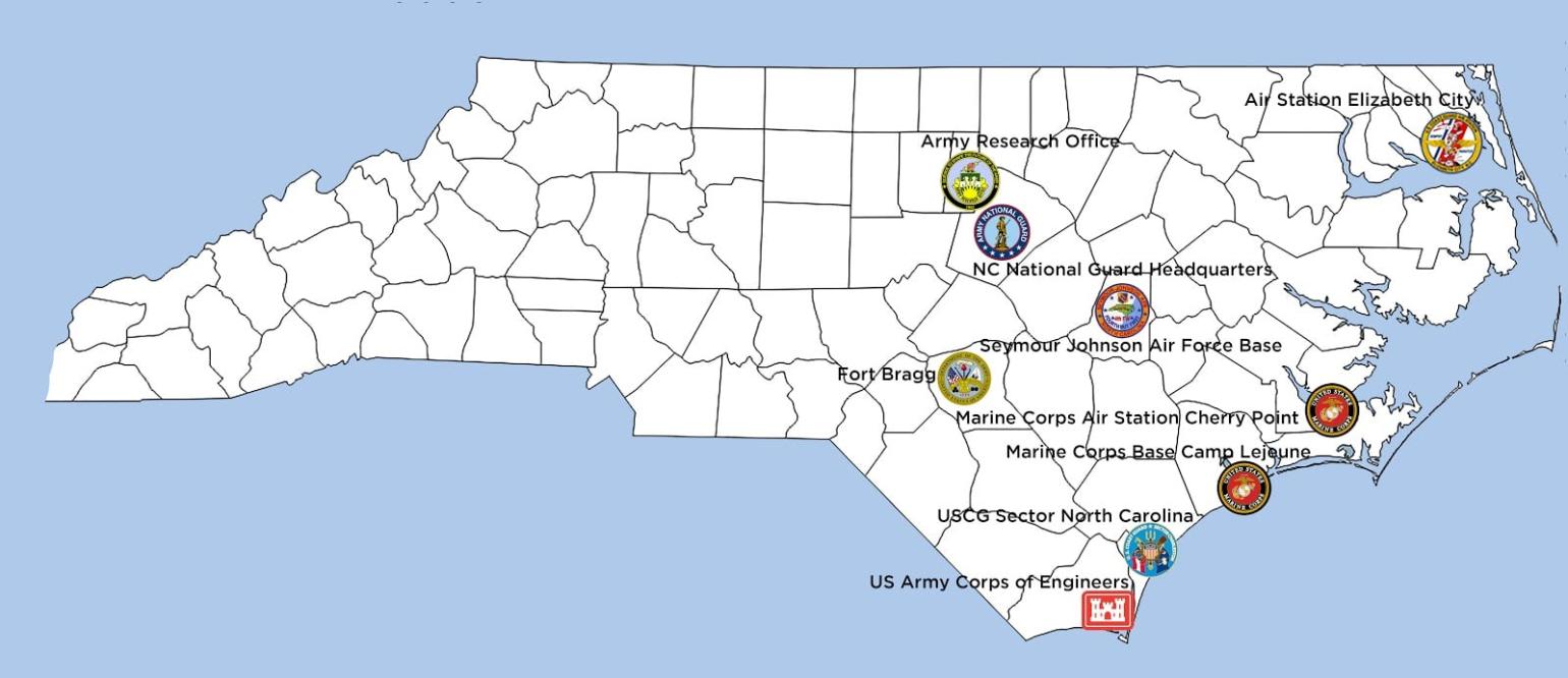NC map of military locations
