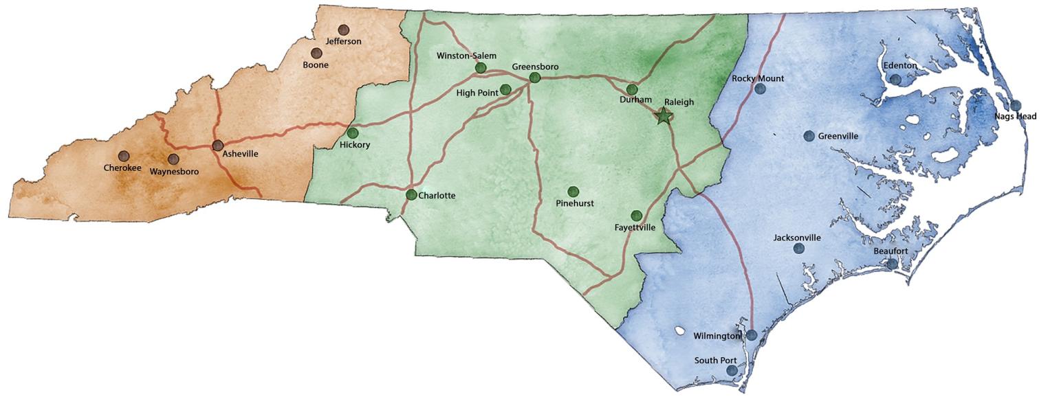 Overview map of NC with major cities included