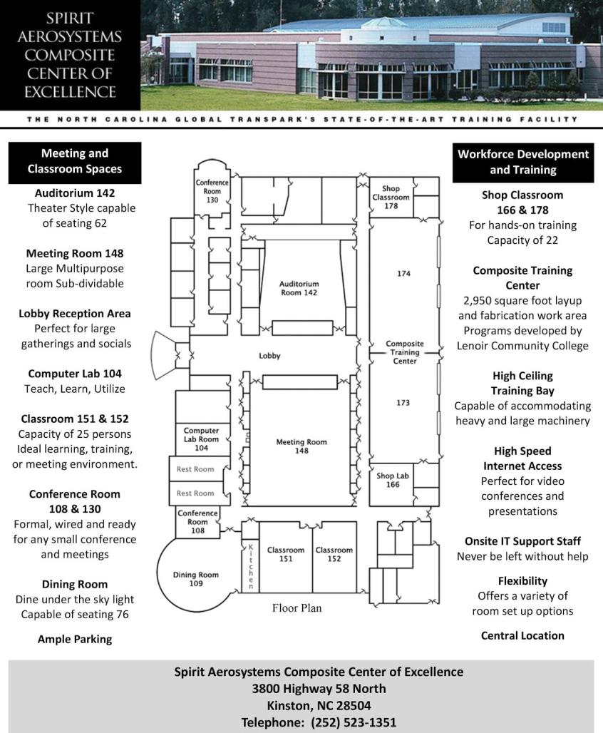 Composite Center of Excellence facility map and room details