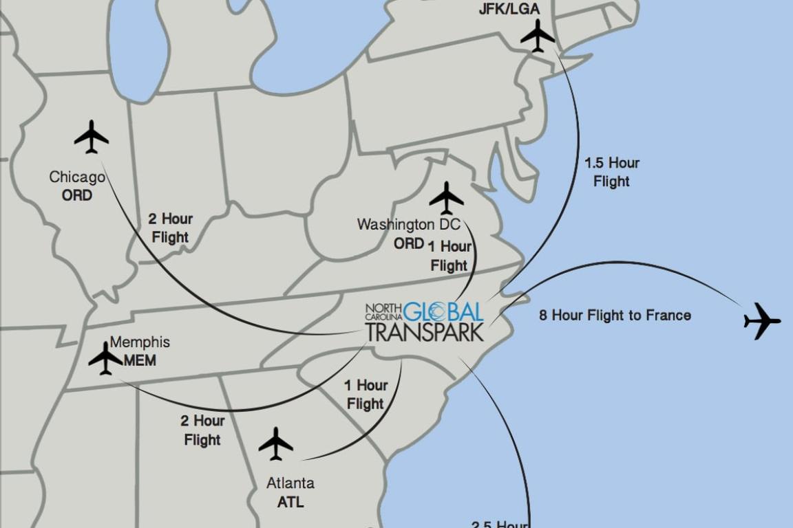 Flight transit times map of eastern US