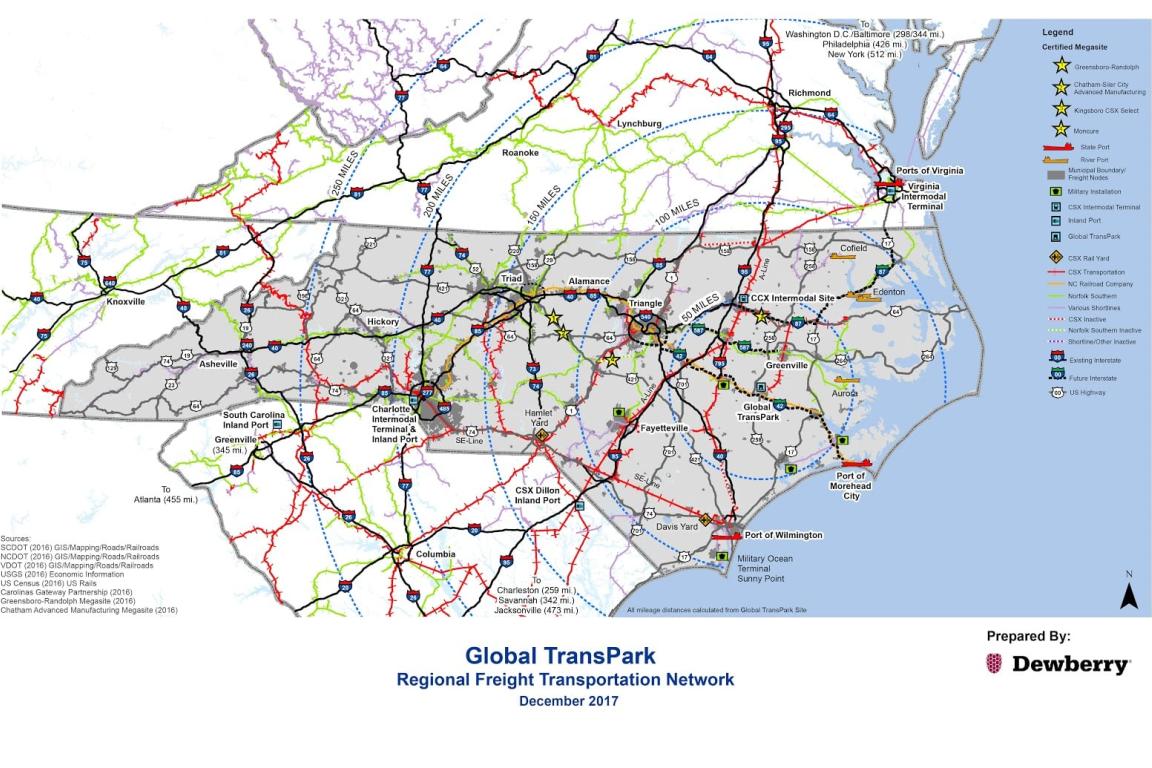 Freight transportation map of NC