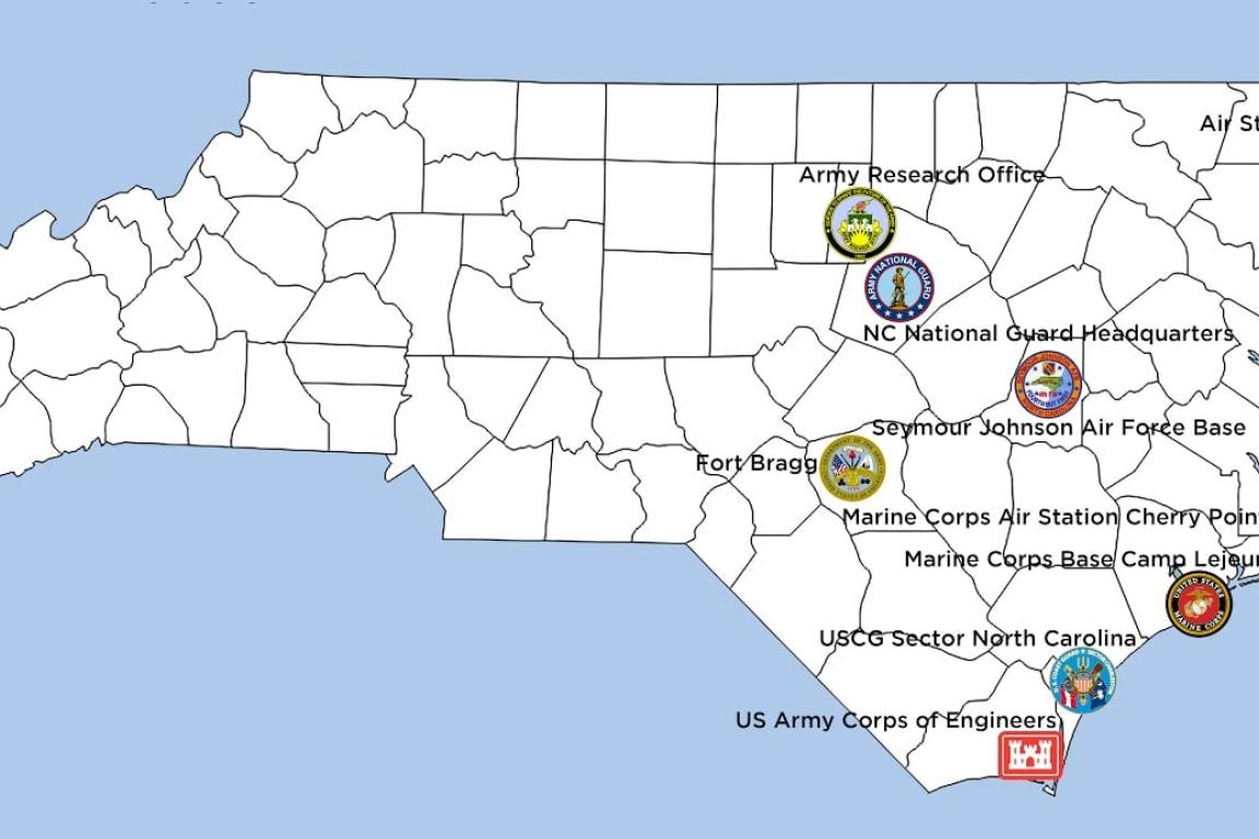 NC map of military locations