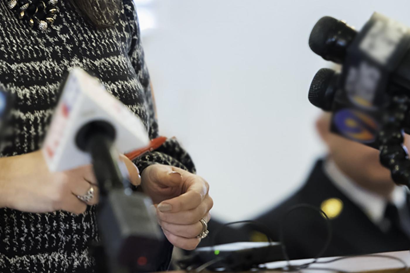 Microphones at a press conference