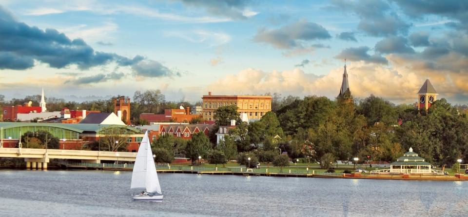 New Bern waterfront with a sailboat