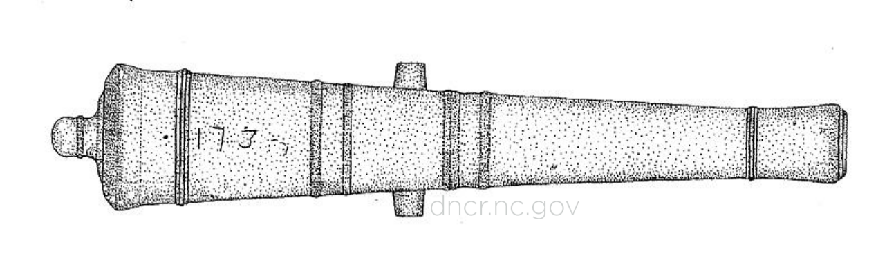 Side view line drawing of a cannon showing marked weight 17 3