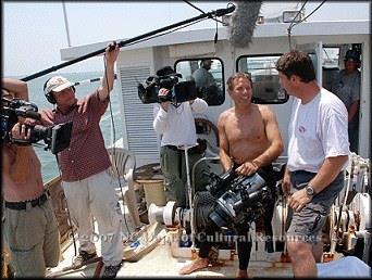 Canadian film crew Arcadia filming on a boat