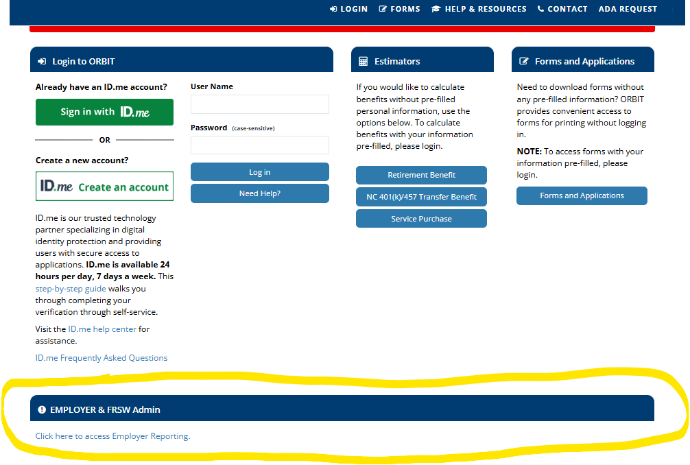 Employer Reporting Access Screenshot