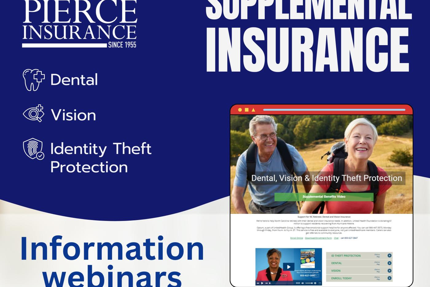 promotional graphic for information webinar featuring a blue background and a computer image of the ncretiree.com website.